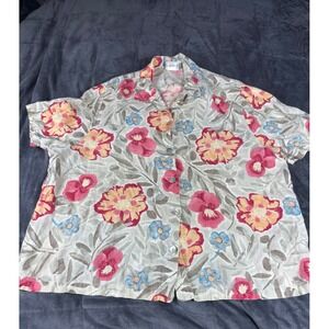 Hot Cotton Marcware 100% Linen Floral Button Up Shirt Mens 3X‎ Made in USA Pink